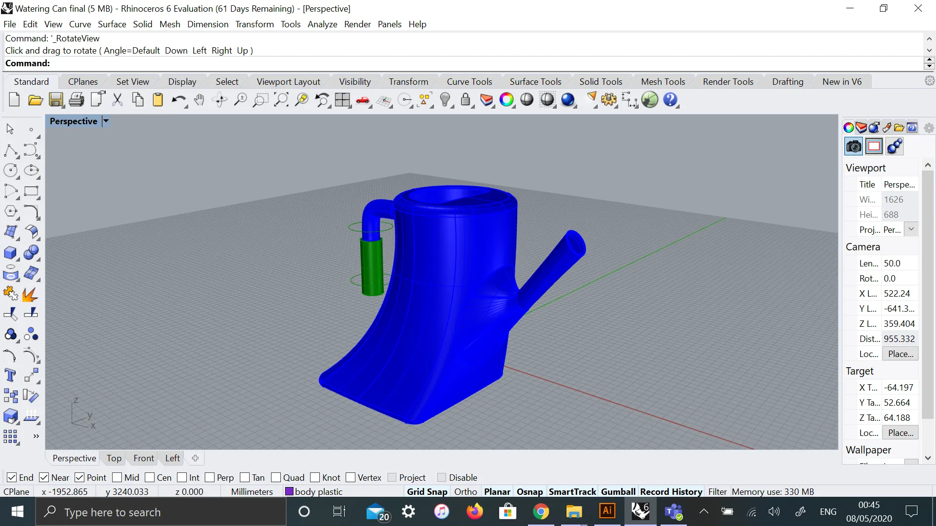 Origin Plastics — CAD development, surface curvature studies